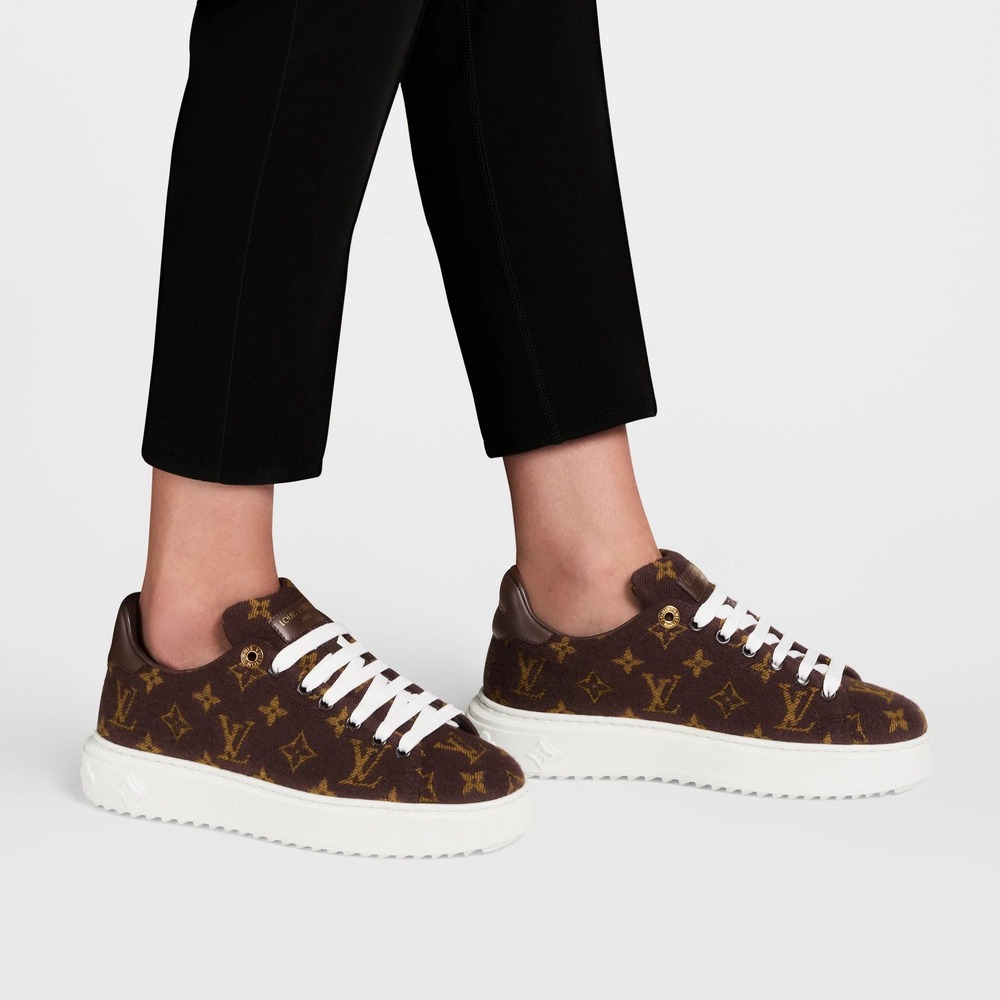 Louis Vuitton Leather Time Out Monogram Canvas Platform Sneakers Brown 40 US 10